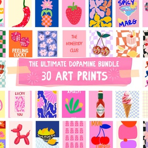 MEGA BUNDLE Gallery Wall Art, 30 Art Prints, Eclectic Bundle Set, Dopamine Wall Art,  Maximalist Wall Art, Pink Preppy Poster Set,Trendy Art