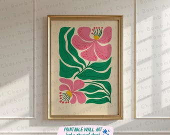 Floral Botanical Art Print, Bright Abstract Flower Botanical Print, Abstract Floral Wall Art, Retro Floral Print, Boho Flower Poster