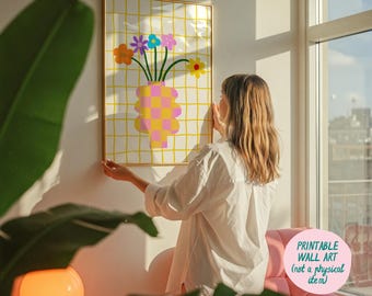 Flower Vase Art Print for Download, Danish Pastel Decor, Flower Vase Poster, Dopamine Colors, Maximalist Decor, Trendy Art Prints