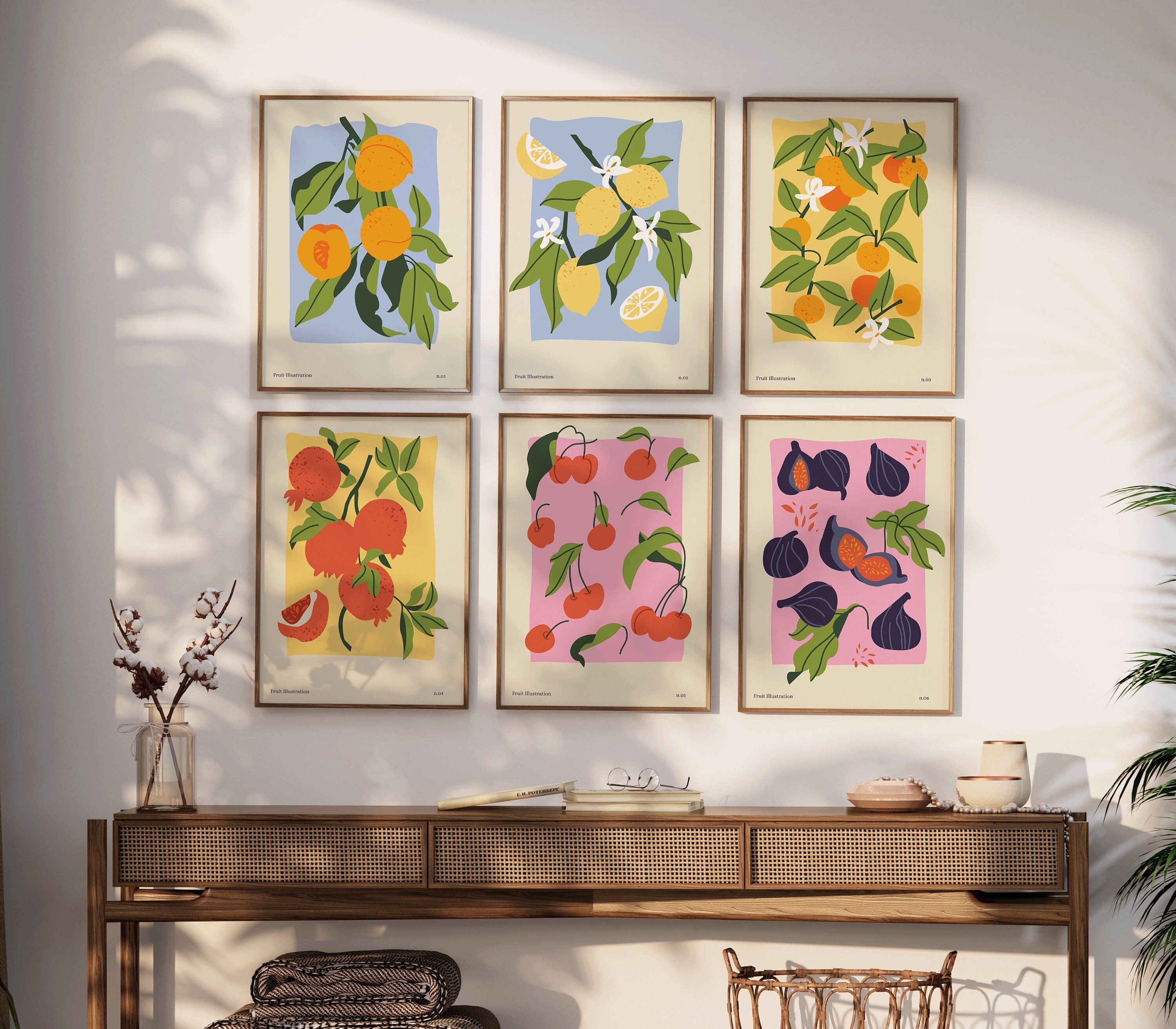 Botanical Fruit Art Print, SET OF 6 PRINTS, Colorful Kitchen Gallery ...