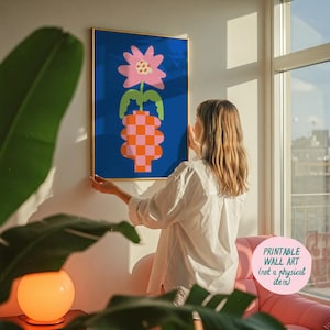 Impresión artística de florero, decoración danesa en tonos pastel, arte mural azul, arte mural de dopamina, decoración maximalista, impresiones artísticas de moda, descarga digital