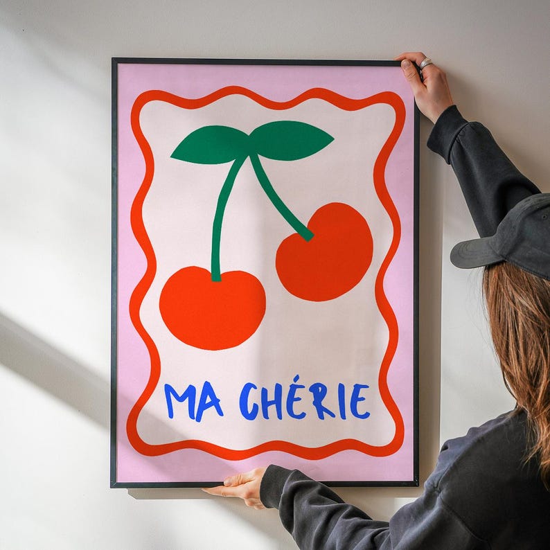 Ma Cherie Art Print, Cherry Wall Art, Ma Cherie Poster, Dopamine Wall Art, Danish Room Decor, Coquette Wall Art, Trendy Wall Art, Fun Decor image 13