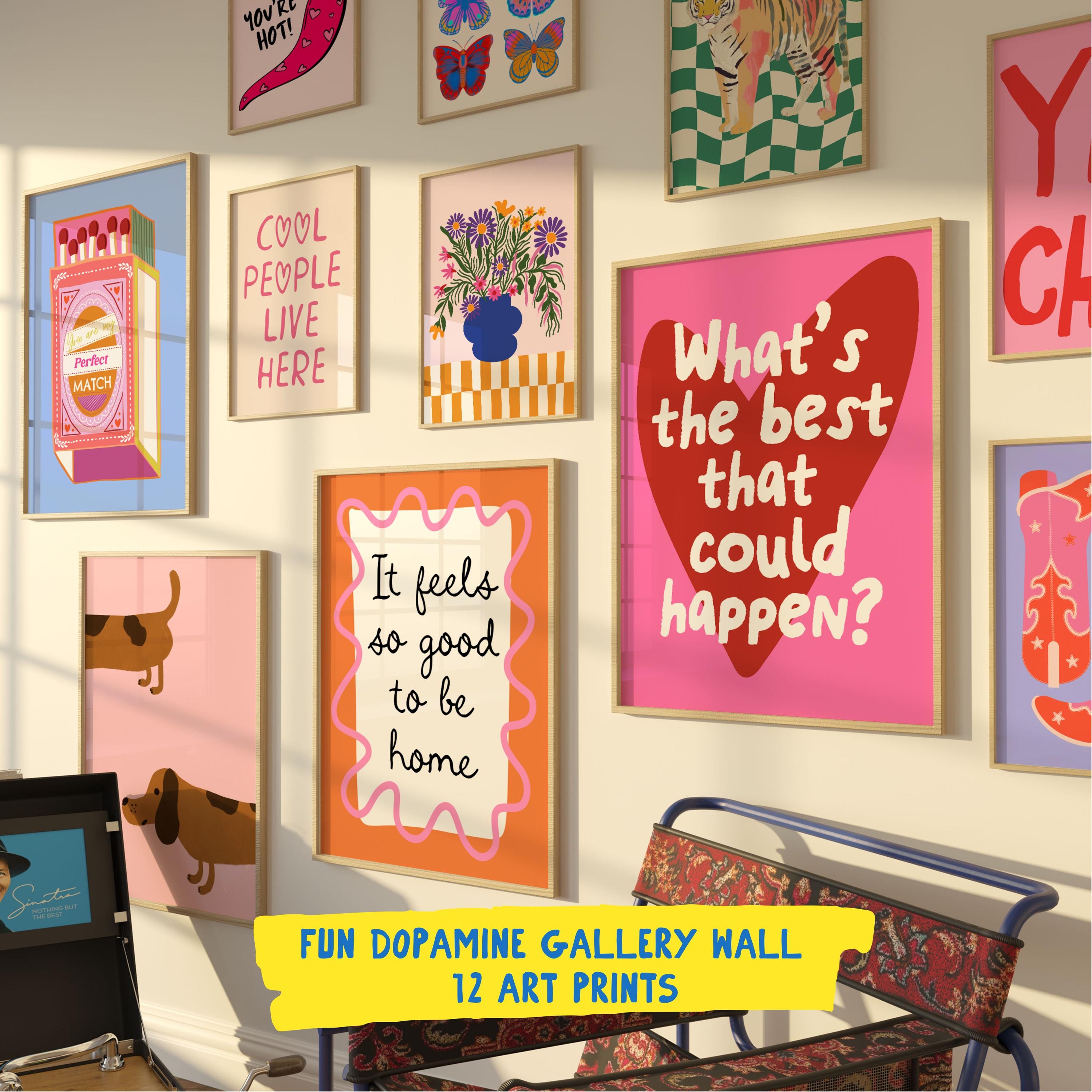 Fun Gallery Wall Art Bundle, 12 Art Prints, Eclectic Bundle Set, Dopamine Wall Art,  Maximalist Wall Art, Pink Preppy Poster Set, Trendy Art