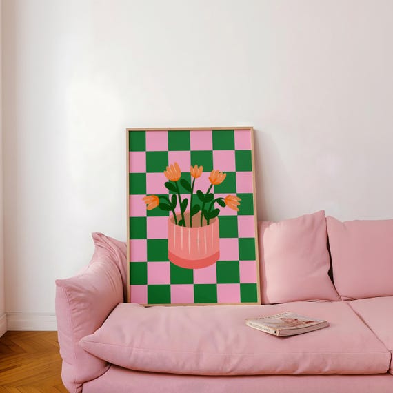 Flower Vase Print, Colorful Flowers Wall Art, Whimsical Wall Decor, Trendy Poster, Dopamine Maximalist Decor (Digital Download)