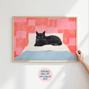 Schwarze Katze Kunstdruck, trendige druckbare Kunst, Katzenliebhaber Geschenk, Katzenbesitzer Geschenk, Katzenlady Kunst, schwarze Katze Poster, Eklektische Wandkunst, Katzen Wandkunst