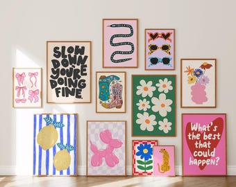 Fun Gallery Wall Art Set, 12 Art Prints, Eclectic Poster Set, Dopamine Maximalist Wall Art, Teen Girl Room Decor, Whimsy (Digital Download)