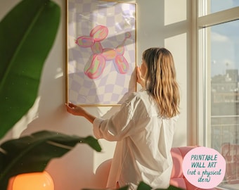 Pink Balloon Dog Art Print, Dopamine Wall Art, Trendy Wall Art, Funny Wall Art, Preppy Room Decor, Danish Room Decor, Y2K Room Decor