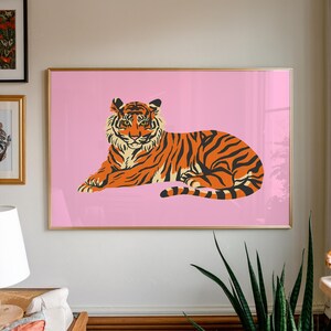 Bengal Tiger Art Print, Pink Wall Art, Preppy Room Decor (Digital Download) image 2