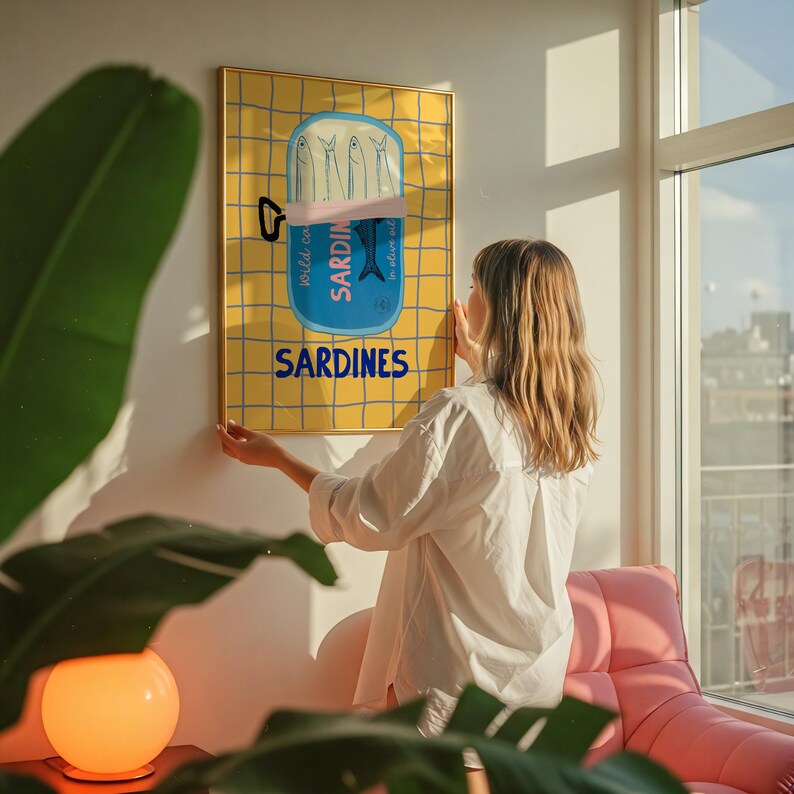 Sardines Art Print, Colorful Seafood Kitchen Wall Art (Digital Download) image 2