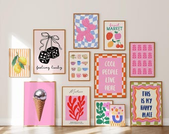 Fun Gallery Wall Art Set, 12 Art Prints, Eclectic Poster Set, Dopamine Maximalist Wall Art, Teen Girl Room Decor, Whimsy (Digital Download)