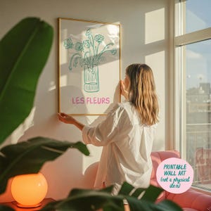 Arte mural de Les Fleurs, impresión de florero, arte mural moderno, arte floral botánico, arte de línea fina de flores, impresión de Les Fleurs, arte minimalista