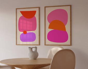 Pink Abstract Wall Art, Set of 2 Prints, Pink Boho Wall Art, Dopamine Wall Art, Maximalist Wall Art, Printable Wall Art, Trendy Art Prints