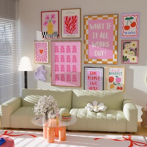 Fun Gallery Wall Art Set, 9 Art Prints, Eclectic Bundle Set, Dopamine Wall Art,  Maximalist Wall Art, Pink Preppy Poster Set, Trendy Art