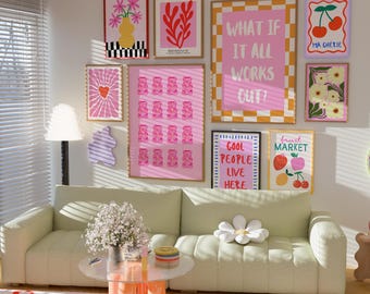 Fun Gallery Wall Art Set, 9 Art Prints, Eclectic Bundle Set, Dopamine Wall Art,  Maximalist Wall Art, Pink Preppy Poster Set, Trendy Art