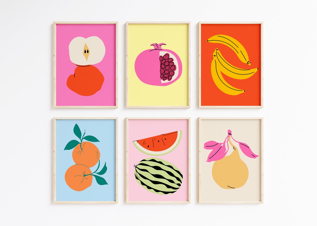 Colorful Fruits Gallery Wall, Set of 6 Prints, Botanical Fruit Art ...