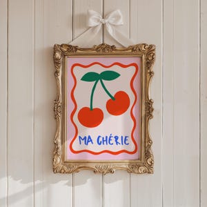 Lámina de Ma Cherie, Arte mural de cerezas, Póster de Ma Cherie, Arte mural de dopamina, Decoración danesa, Arte mural coqueto, Arte mural moderno, Decoración divertida