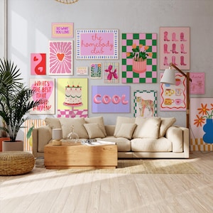 MEGA BUNDLE Gallery Wall Art, 17 Art Prints, Eclectic Bundle Set, Dopamine Wall Art,  Maximalist Wall Art, Pink Preppy Poster Set,Trendy Art