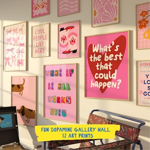 Fun Gallery Wall Art Bundle, 12 Art Prints, Eclectic Bundle Set, Dopamine Wall Art,  Maximalist Wall Art, Pink Preppy Poster Set, Trendy Art