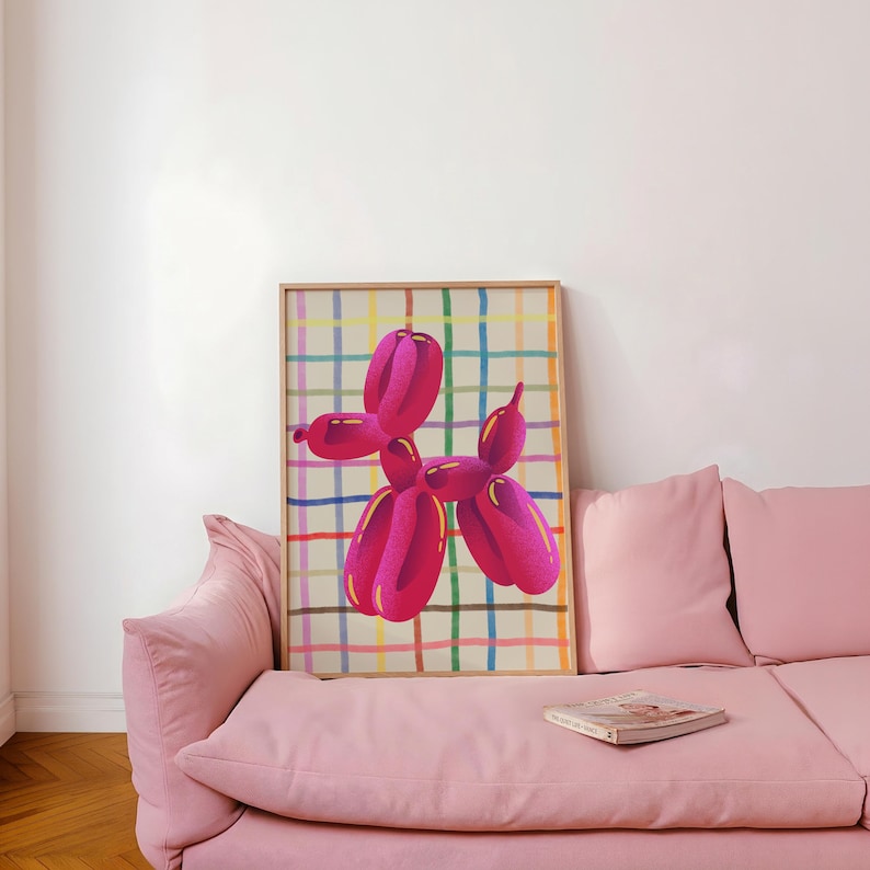 Pink Balloon Dog Art Print, Dopamine Wall Art, Trendy Wall Art, Funny Wall Art, Preppy Room Decor, Teen Girl Room Decor (Digital Download) image 1