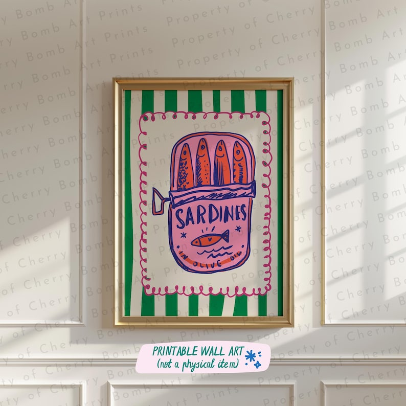 Färgglad sardintavla, väggkonst med skaldjur i köket (digital nedladdning) bild 9