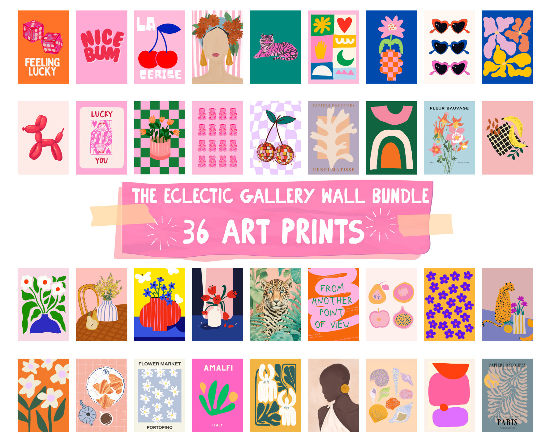 MEGA BUNDLE Gallery Wall Art, 36 Art Prints, Eclectic Bundle Set, Dopamine Wall Art,  Maximalist Wall Art, Fun Colorful Posters, Trendy Art