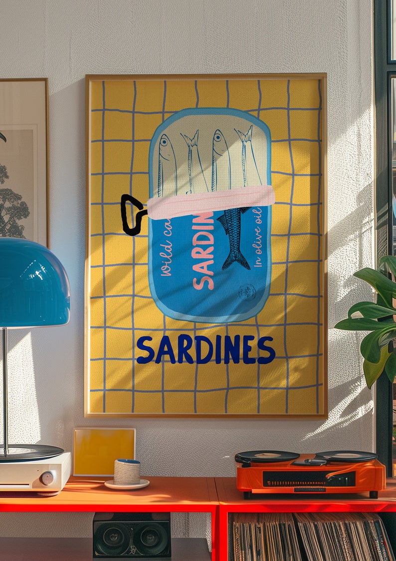 Sardines Art Print, Colorful Seafood Kitchen Wall Art (Digital Download) image 8
