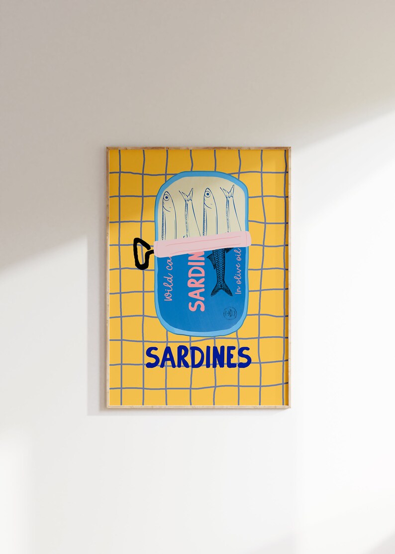 Sardines Art Print, Colorful Seafood Kitchen Wall Art (Digital Download) image 9