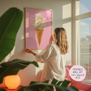 Eistüte Kunstdruck, Preppy Rosa Wandkunst, Süßigkeiten Wandkunst, Dänisch Pastell Raumdekor, Hot Pink Wandkunst, Rosa Süßigkeits Wandkunst