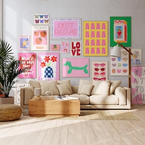 MEGA BUNDLE Galerie Wandkunst, 17 Kunstdrucke, Eclectic Bundle Set, Dopamin Wandkunst, Maximalist Wandkunst, rosa Preppy Poster Set, trendige Kunst