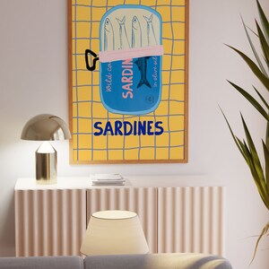 Sardines Art Print, Colorful Seafood Kitchen Wall Art (Digital Download) image 4