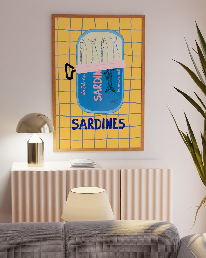 Sardines Art Print, Colorful Seafood Kitchen Wall Art (Digital Download) image 4