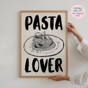Lámina artística para amantes de la pasta, lámina de espaguetis, lámina del club de la pasta, regalo para amantes de la pasta, arte mural moderno, descarga de láminas artísticas, arte mural de pasta, lámina gastronómica