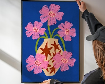 Colorful Floral Vase Art Print, Maximalist Dopamine Decor, Whimsical Botanical Art (Digital Download)