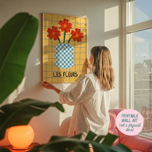 Lámina de florero, lámina de Les Fleurs, decoración danesa en tonos pastel, póster de florero, colores de dopamina, decoración maximalista, láminas artísticas de moda
