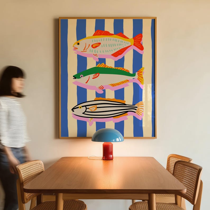 Colorful Fish Art Print, Seafood Wall Decor, Sardines Print, Dopamine Decor, Fun Eclectic Wall Art, Whimsy Art (Digital Download) image 2