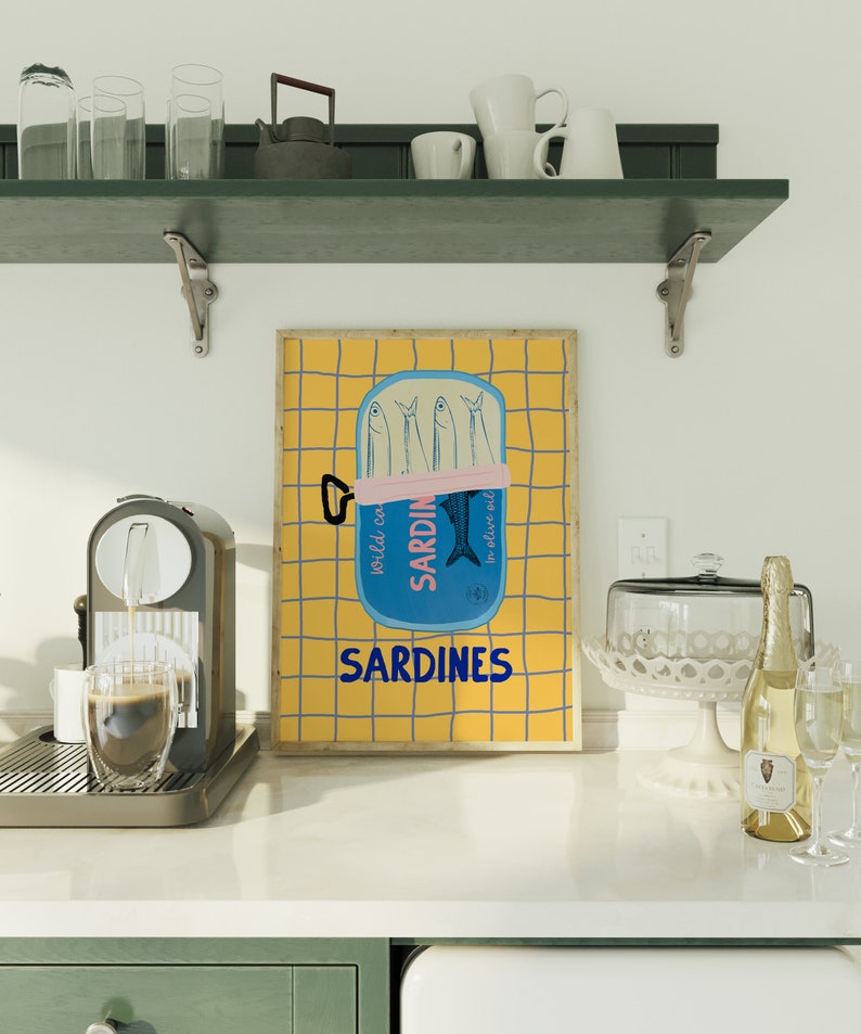 Sardines Art Print, Colorful Seafood Kitchen Wall Art (Digital Download) image 6