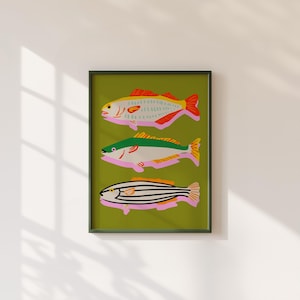 Lámina artística de peces de colores, decoración de pared de mariscos, lámina de sardinas, decoración de dopamina, arte mural ecléctico y divertido, arte caprichoso (descarga digital) imagen 10