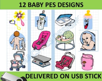Baby PES-broderimönster (12), 4x4, på USB