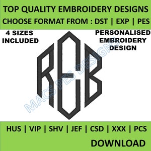 Custom monogram initials Embroidery design Files your initials Digital PES DST JEF format 4 sizes personalised embroidery file your details