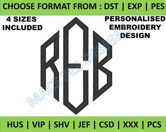 Aangepaste monogram initialen Borduurontwerp Bestanden met je initialen Digitaal PES Zomertijd JEF-indeling 4 maten gepersonaliseerd borduurbestand je gegevens