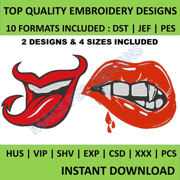 devil tongue Embroidery Design PES JEF DST lips Embroidery Machine love 4 Sizes , Embroidery mouth xxx Machine Designs shv csd pes exp hus