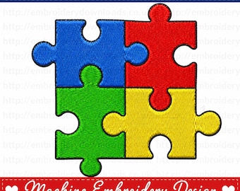 Autism Awareness Puzzle Piece Embroidery Design | Machine Embroidery File | Instant Download | 4 Sizes | PES DST JEF