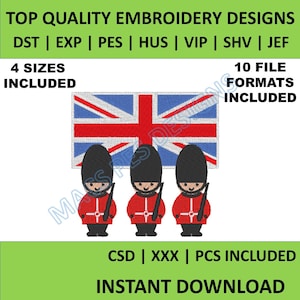 Diseños de bordado de la Guardia Británica PES JEF DST soldado Máquina de bordar Paquete de 4 tamaños Diseño de bordado real xxx shv csd pes exp hus vip