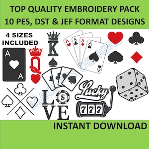 Pack de broderie de cartes à jouer PES JEF DST casino Motif de broderie Machine à broder poker pes fichier de broderie Broderie frère jeu pes