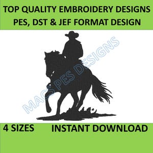 Cowboy Silhouette - Machine Embroidery Design PES JEF DST boot Embroidery Machine 4 Sizes pack Embroidery Design instant download