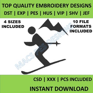 Skiing in Mountains on Holidays Embroidery Design . Machine Embroidery Pattern. Lifestyle Scene. Instant Download Digital File