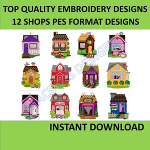 Cottage Shops -  12 PES designs Machine Embroidery files instant download brother shop pet shop cafe bakery bookshop