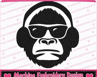 Borduurpatroon koptelefoon. Silhouet van een koptelefoon. Machineborduurpatroon. Koptelefoonontwerp. Mini-koptelefoonontwerp. Aapje/chimpansee