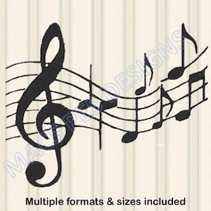 Mini Music Score Silhouette Machine Embroidery design - Musical Notes and Treble Clef Silhouette – Music Notes and G Clef - INSTANT DOWNLOAD