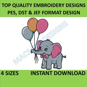 Baby Elephant with Balloons Machine Embroidery Design, It&#39;s a boy / girl design, Baby Shower, Toddler, Cute, Nursery Decor pes dst jef